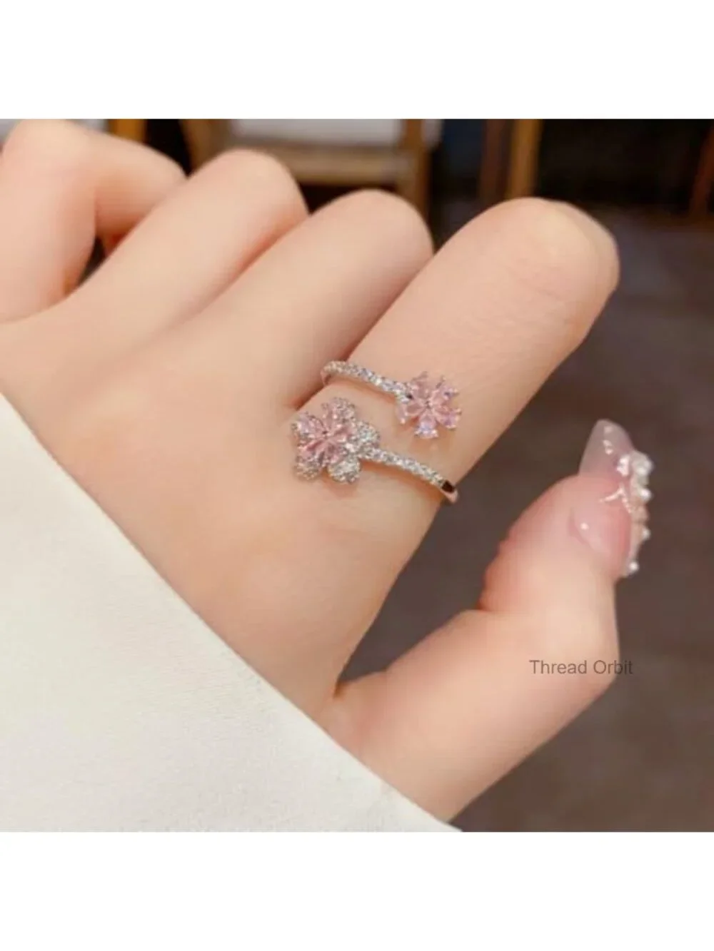 Adjustable Wrap Crystal Cubic Zirconia Floral Ring